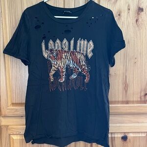 ZUTTER Black Distressed Tiger Graphic Tee “Long Live Rock N Roll”